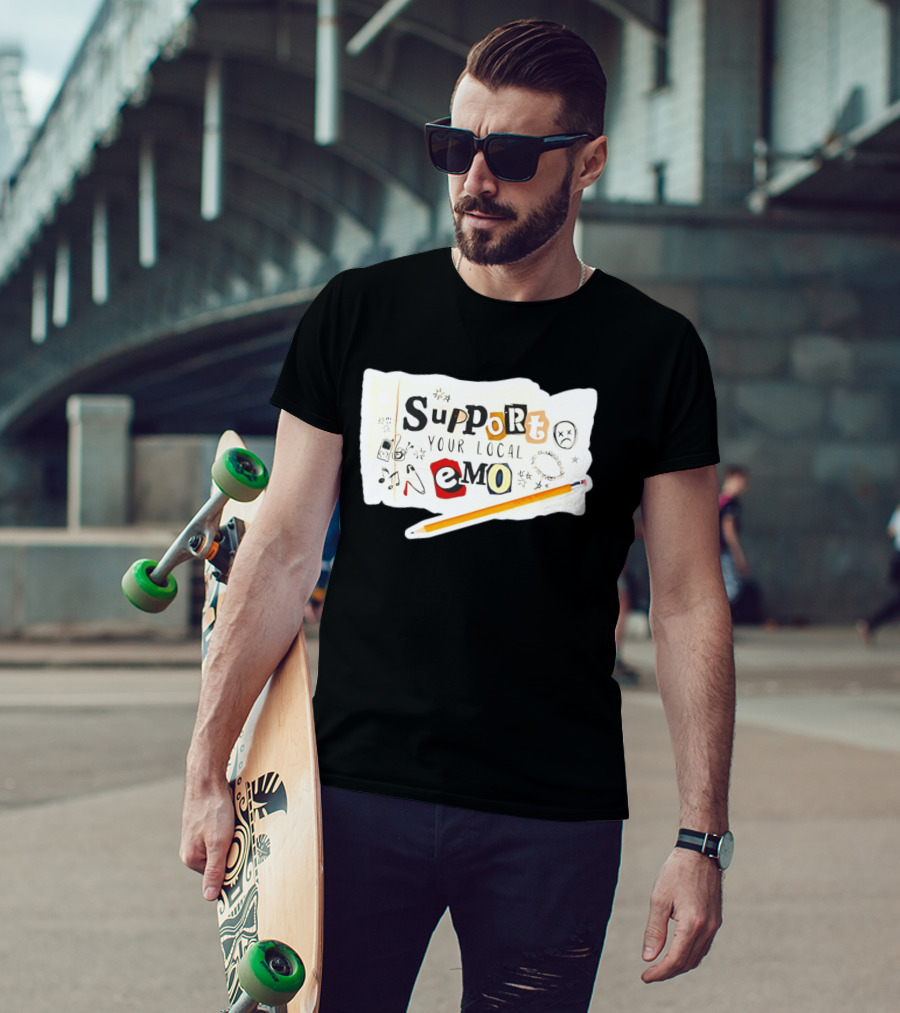 Support Your Local Emo Cutout Style With Pencil And Emojis T-Shirt