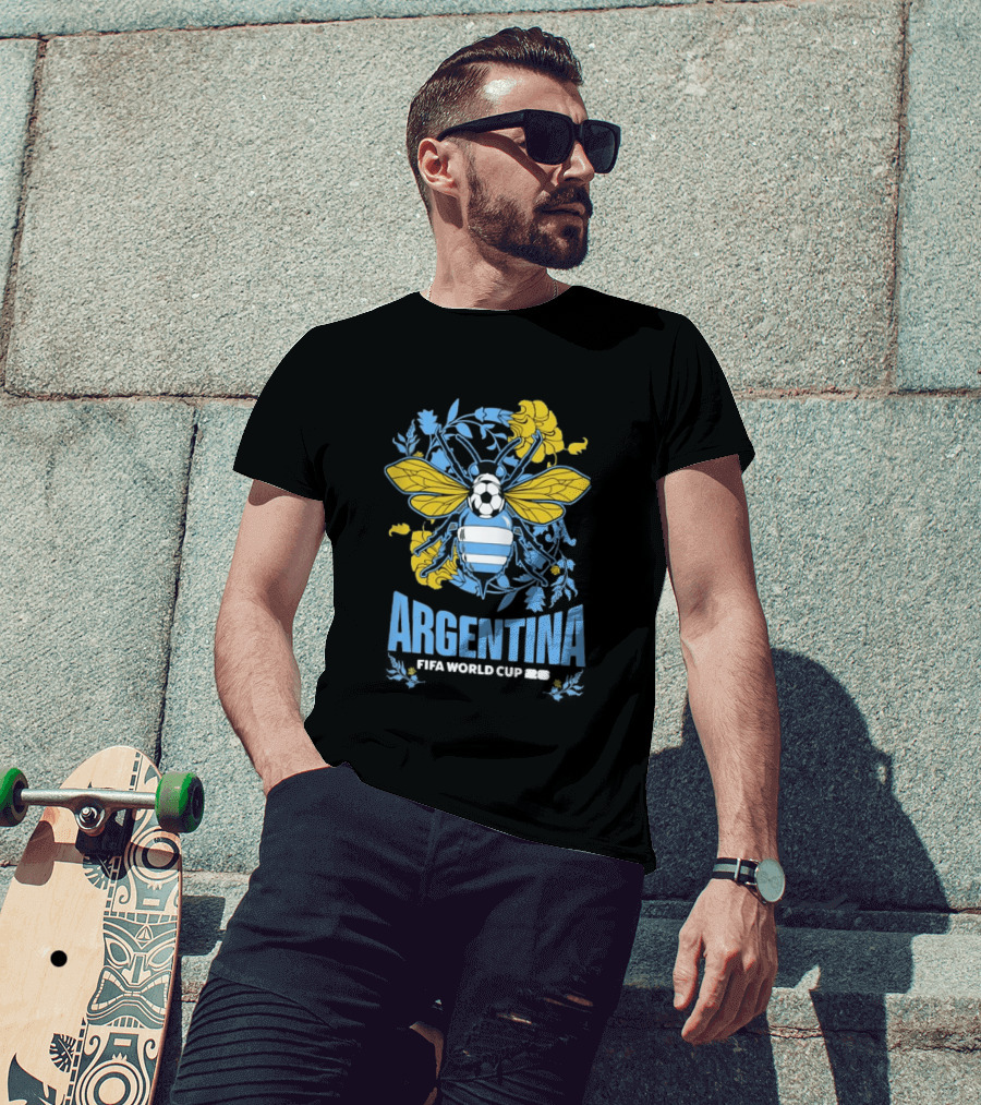 Argentina FIFA World Cup 26 Bee Soccer Ball Wings Floral T-Shirt