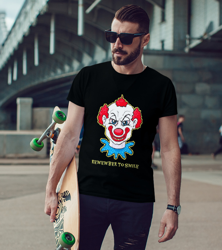 Evil Clown Remember To Smile Creepy Red White Blue T-Shirt