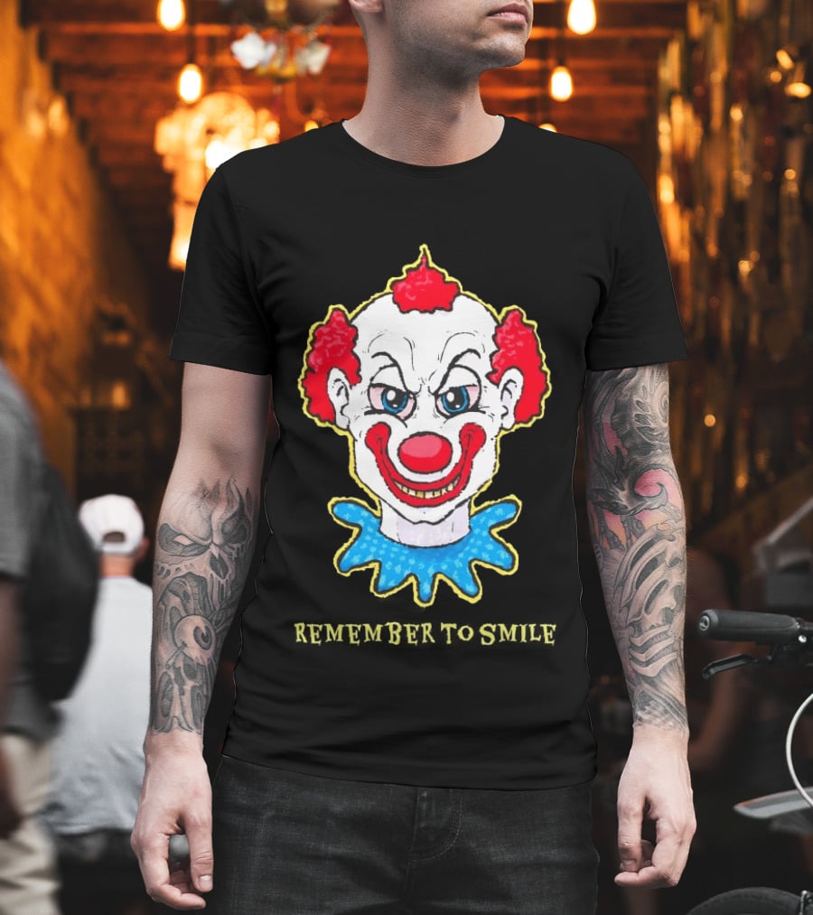 Evil Clown Remember to Smile Creepy Red White Blue T-Shirt