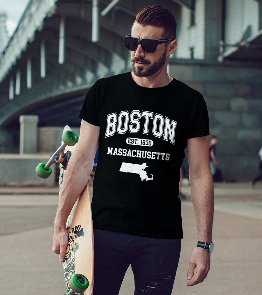 Boston Massachusetts Est 1630 Varsity With State T-Shirt