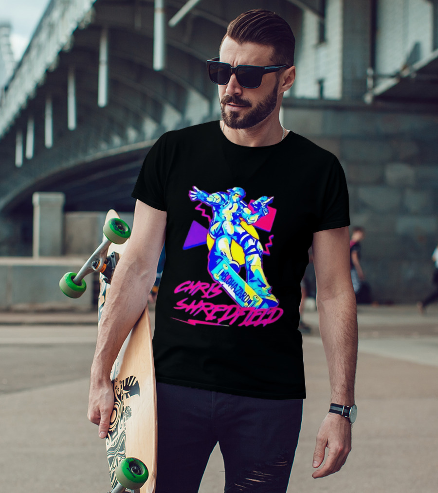 Chris Shredfield Brohazard Skateboarding Robot Neon T-Shirt