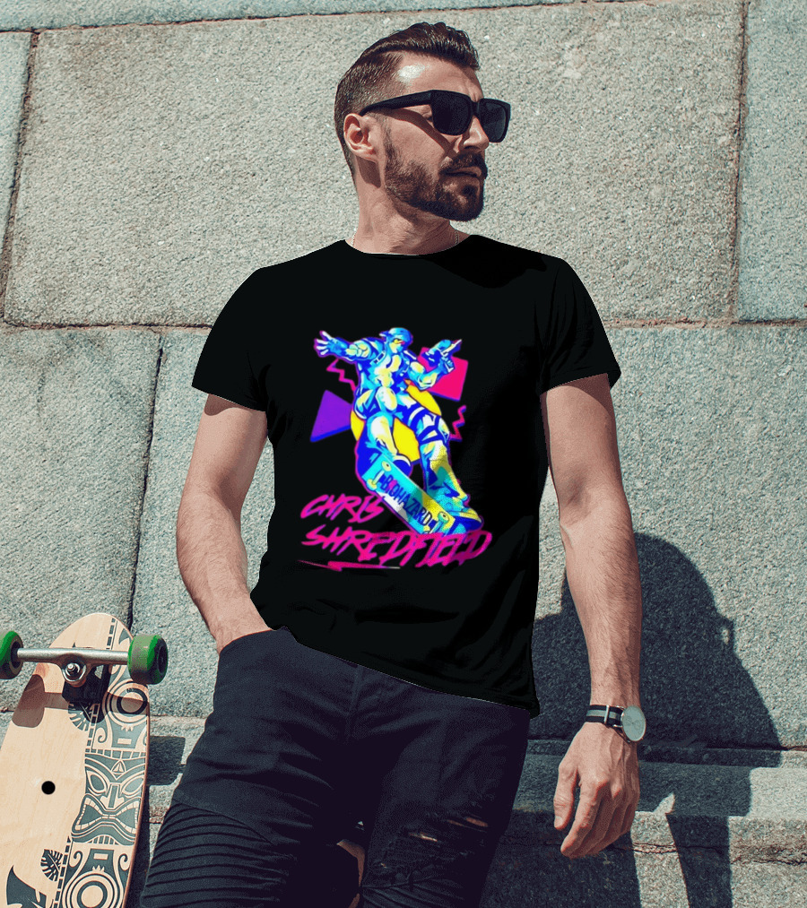 Chris Shredfield Brohazard Skateboarding Robot Neon T-Shirt