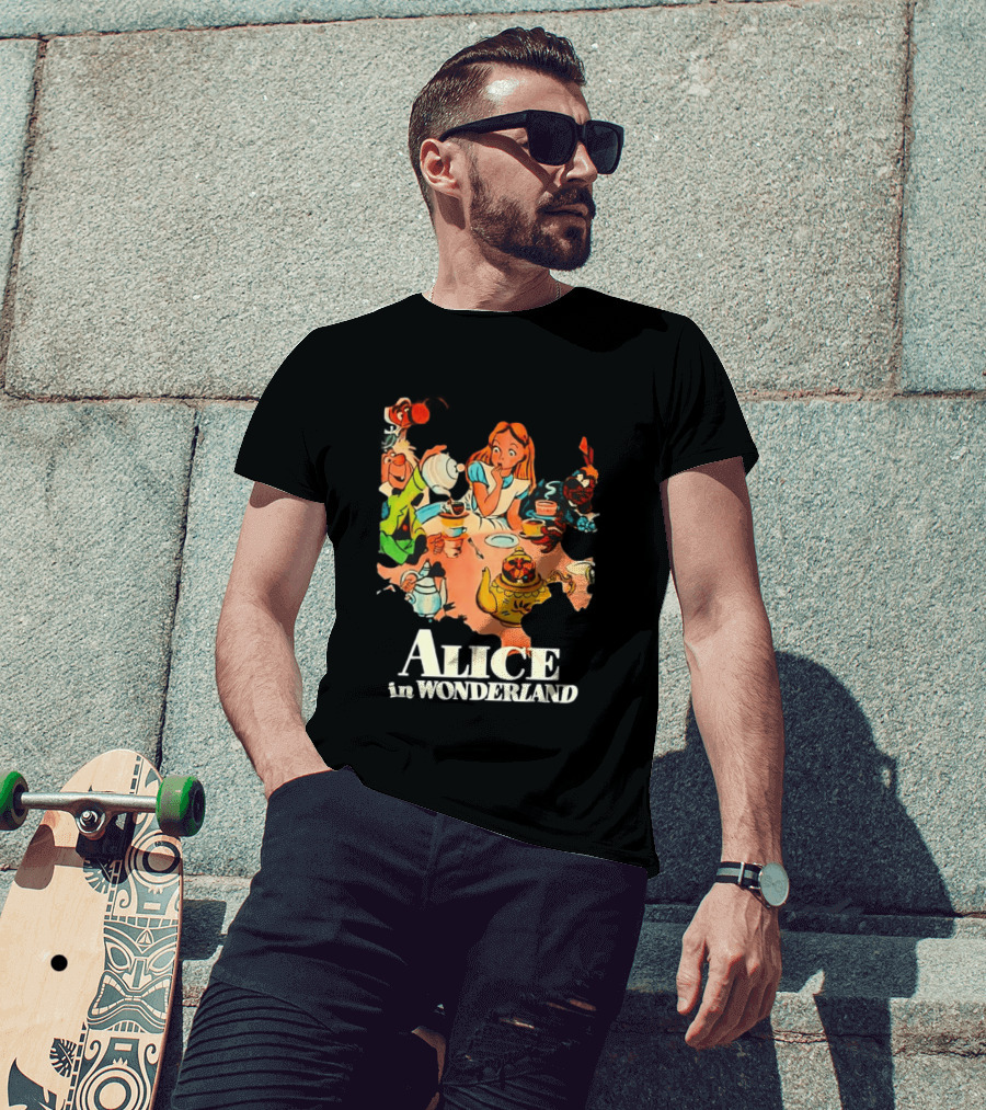 Alice In Wonderland Mad Hatter Tea Party Cartoon Smoking Scene T-Shirt