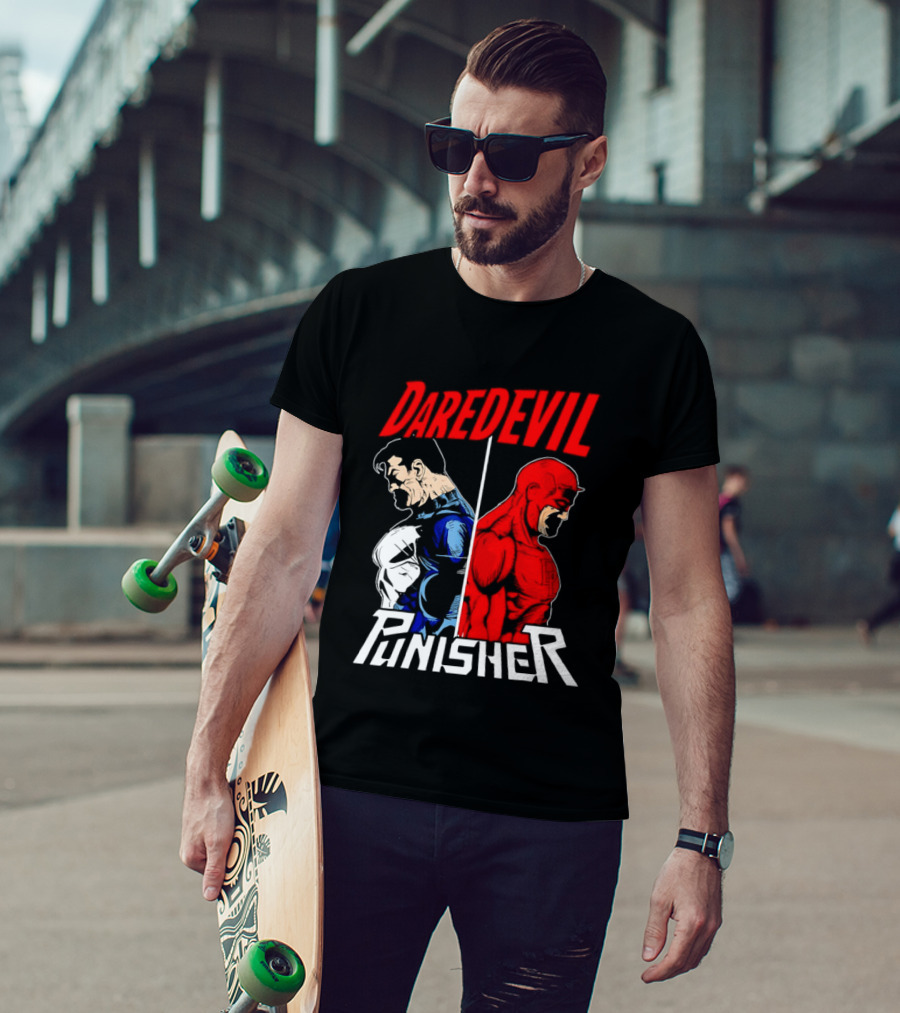 Daredevil Punisher Split Silhouette Marvel Characters T-Shirt