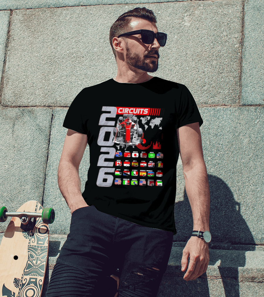 2026 Formula Racing Car Circuit Calendar With Country Flags T-Shirt