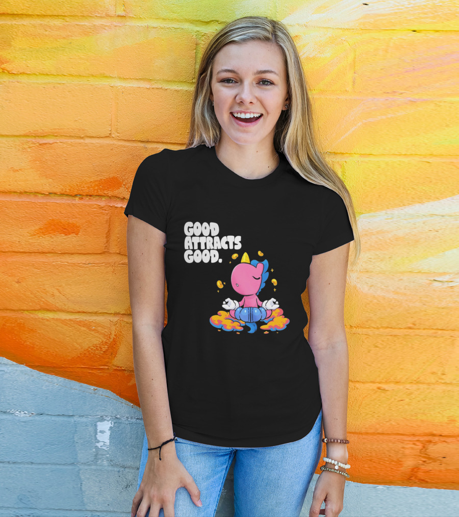 Good Attracts Good Unicorn Cartoon Meditation Coins T-Shirt
