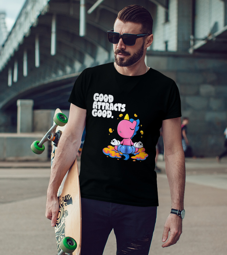 Good Attracts Good Unicorn Cartoon Meditation Coins T-Shirt