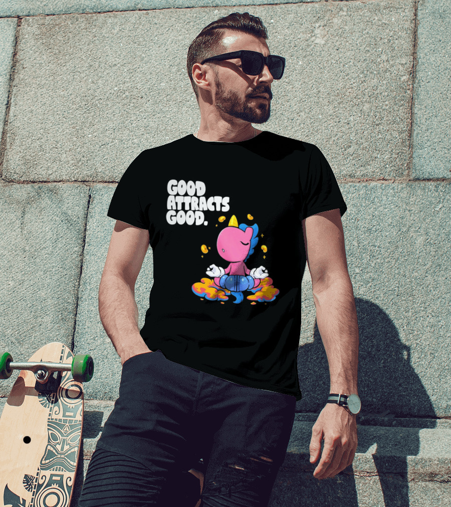 Good Attracts Good Unicorn Cartoon Meditation Coins T-Shirt