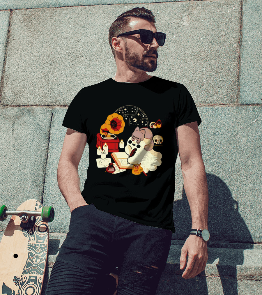 Spooky Ghost Lofi Aesthetic With Gramophone And Skulls T-Shirt