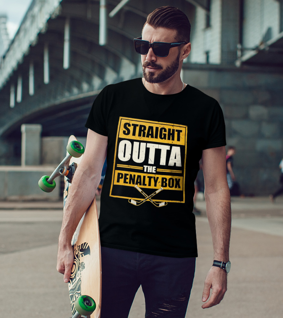 Straight Outta The Penalty Box Hockey Crossed Sticks T-Shirt