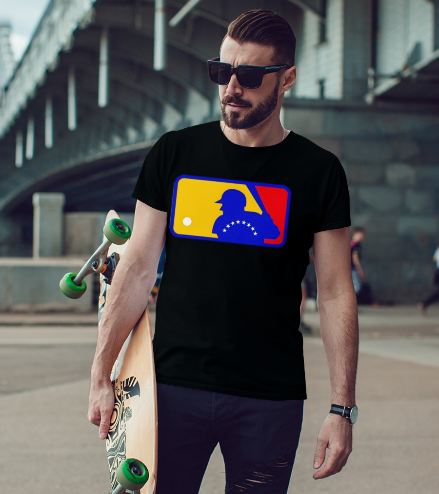 Venezuelan Baseball Player Silhouette With MLB Colors And Stars T-Shirt