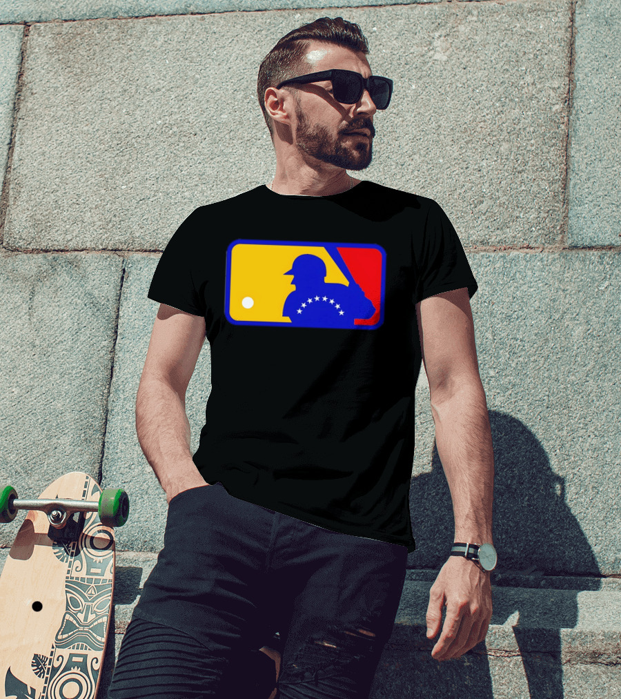 Venezuelan Baseball Player Silhouette With MLB Colors And Stars T-Shirt
