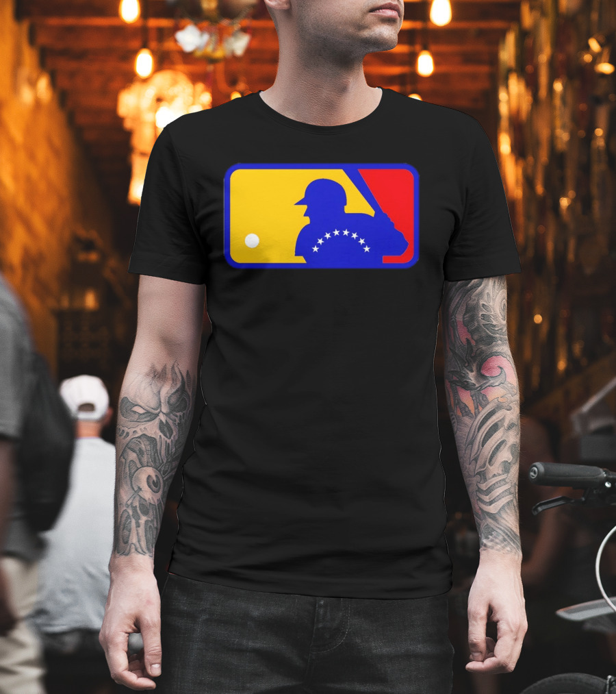 Venezuelan Baseball Player Silhouette with MLB Colors and Stars T-Shirt