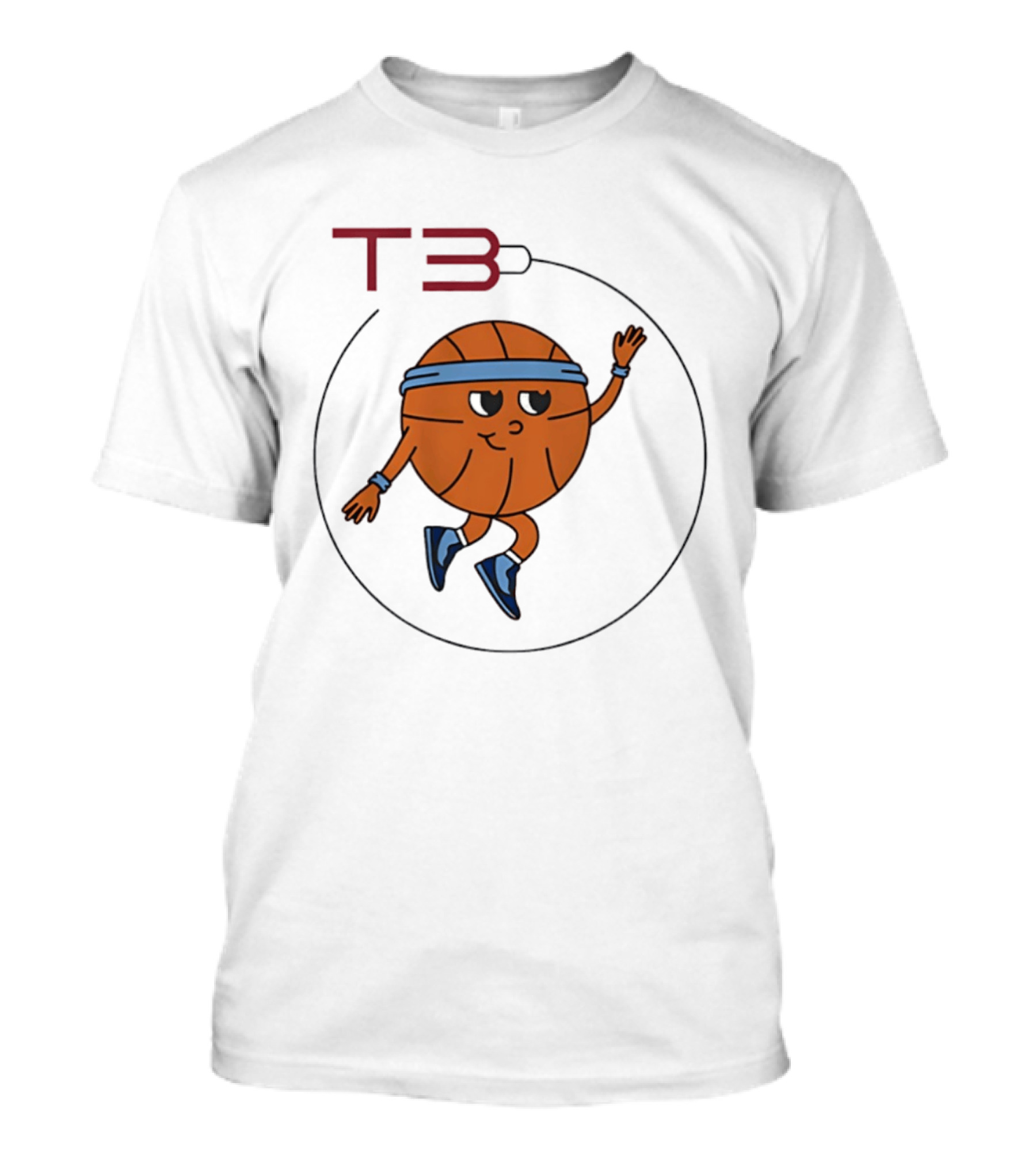 T3 Basketball Cartoon Character In Headband And Sneakers T-Shirt