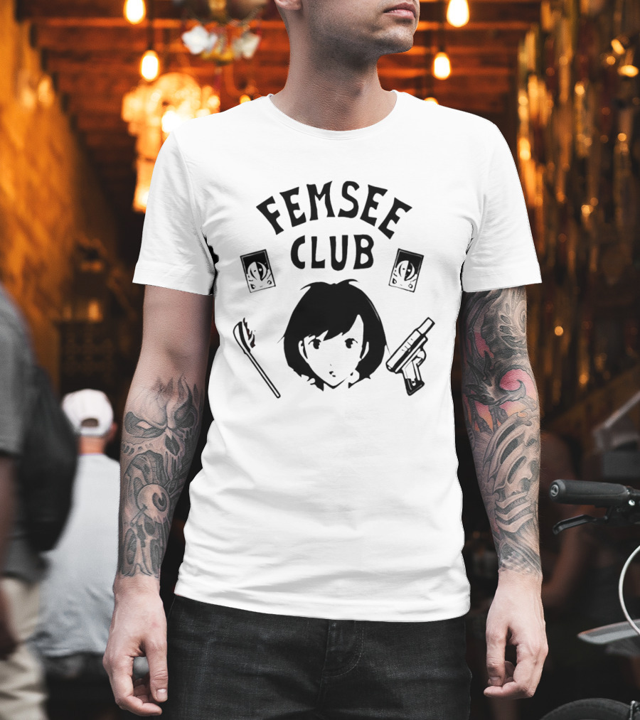 Femsee Club Anime Character With Gun and Card T-Shirt