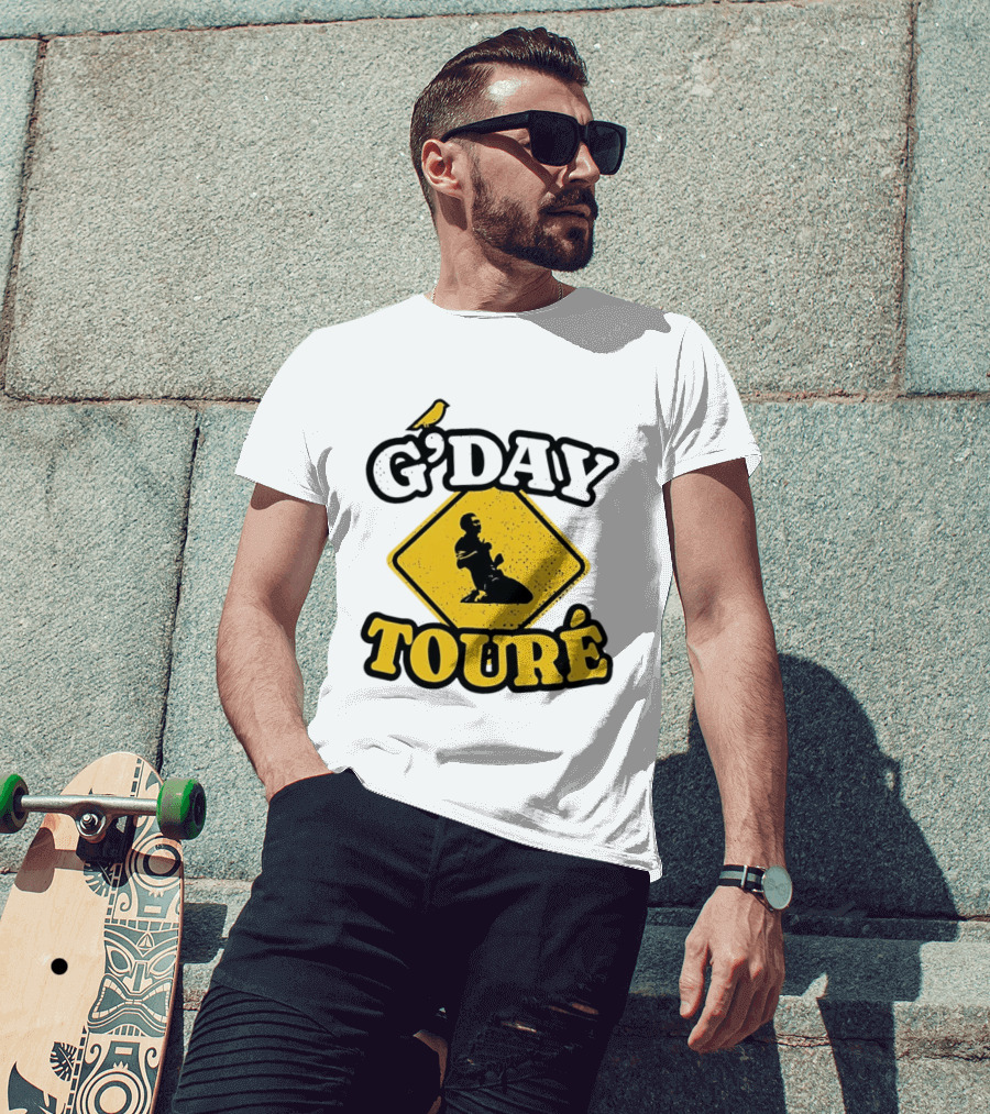 G'Day Toure Yellow Sign Kneeling Silhouette Bird T-Shirt