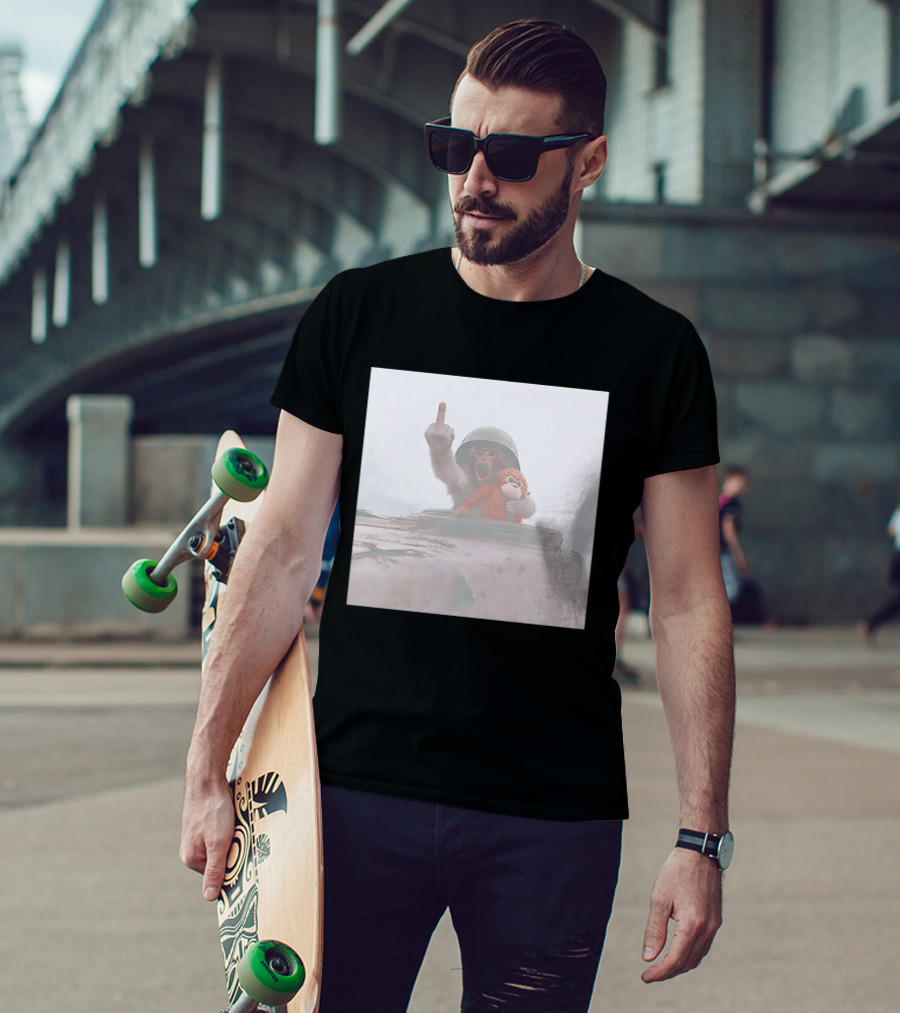 Monkey Middle Finger Gesture With Toy And Helmet On Vehicle T-Shirt