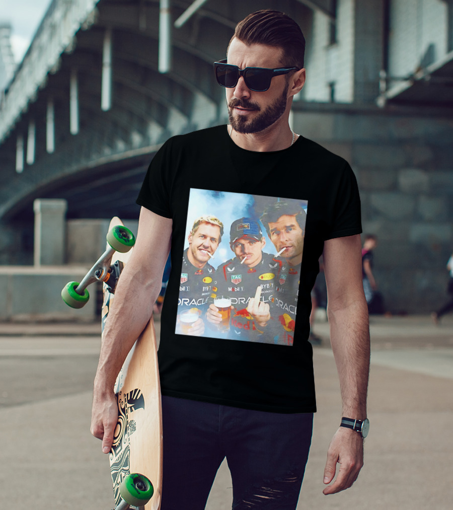 Red Bull Racing Vettel Verstappen Webber Smoking Fun F1 Legends Team Oracle T-Shirt
