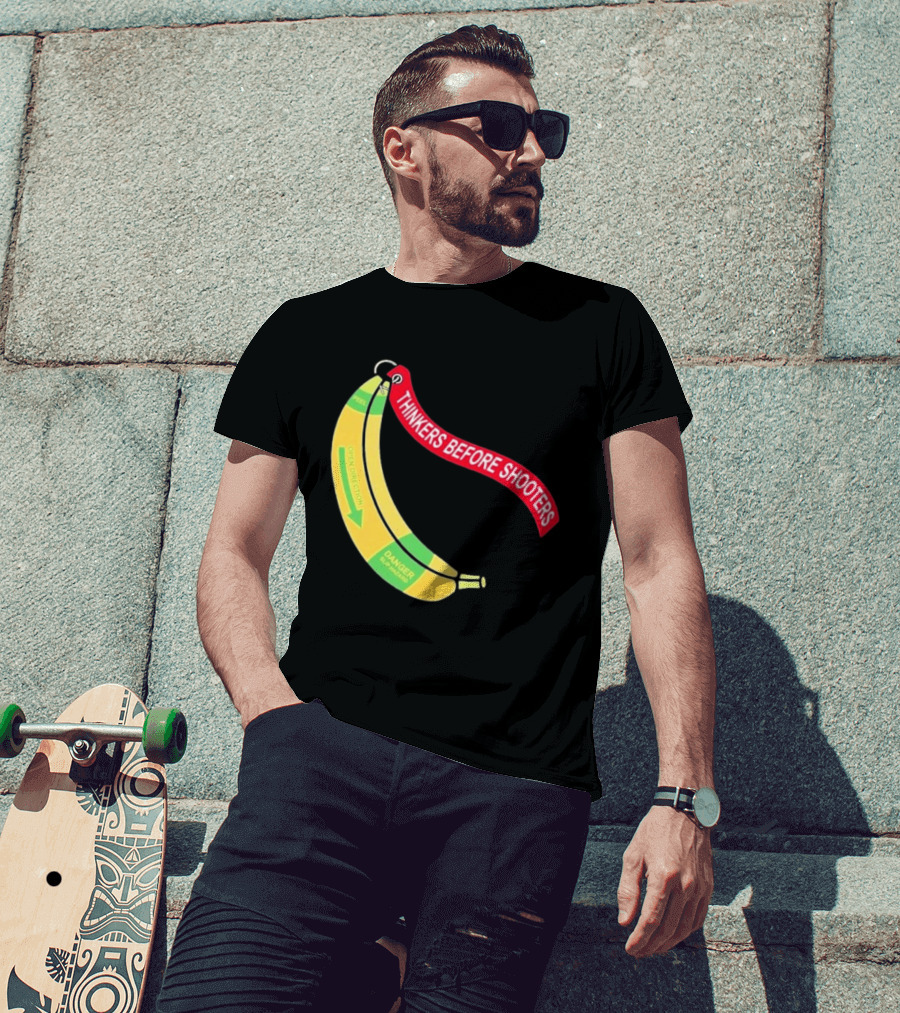 Thinkers Before Shooters John Jackson Banana Warning Peel Open Direction T-Shirt