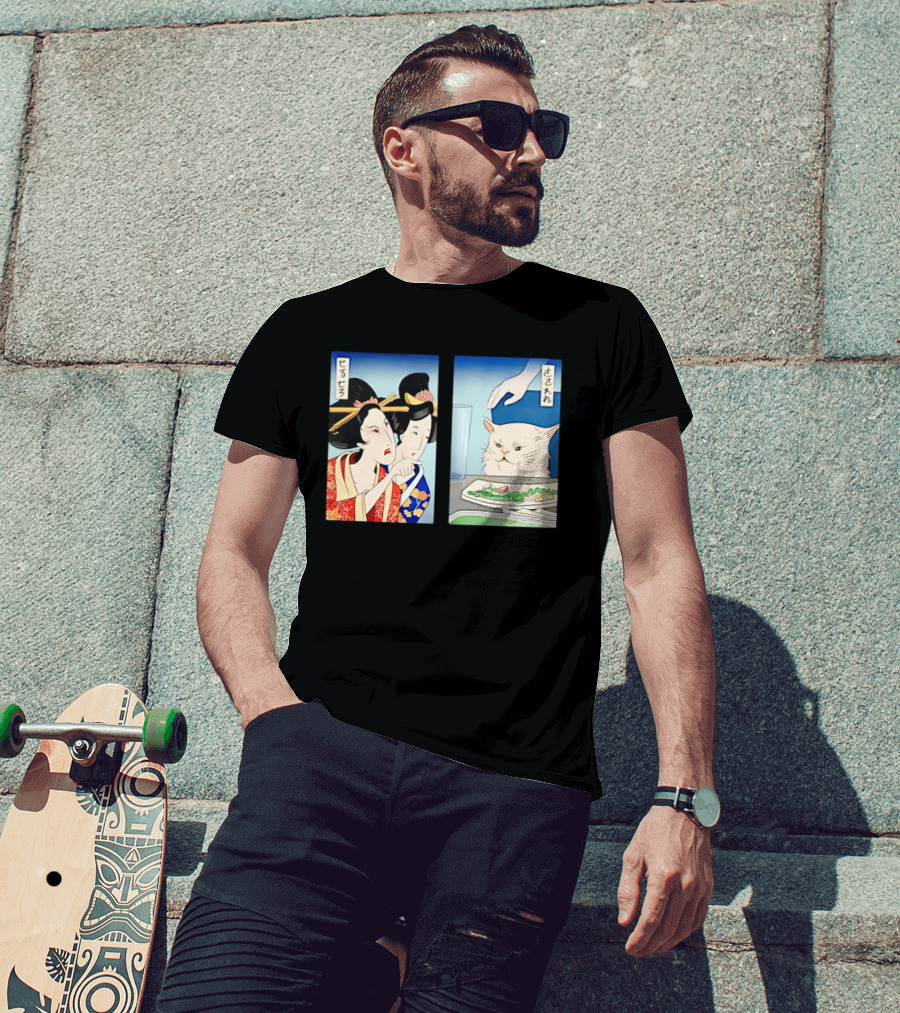 Woman Yelling At A Cat Ukiyo E Meme Japanese T-Shirt