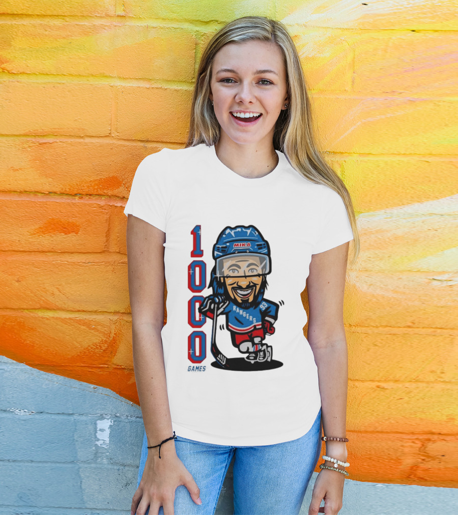 Mika Rangers 93 Hockey Player 1000 Games Celebration T-Shirt