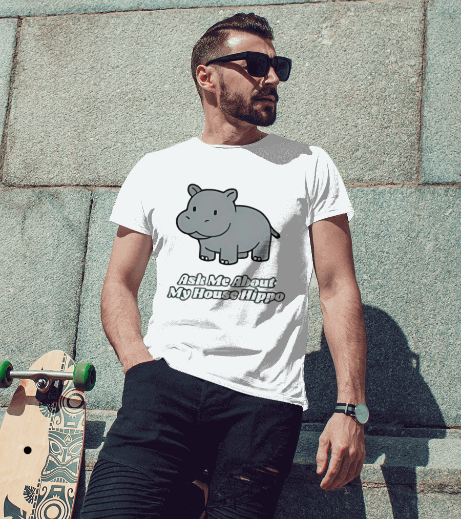 Ask Me About My House Hippo Cute Gray Cartoon T-Shirt