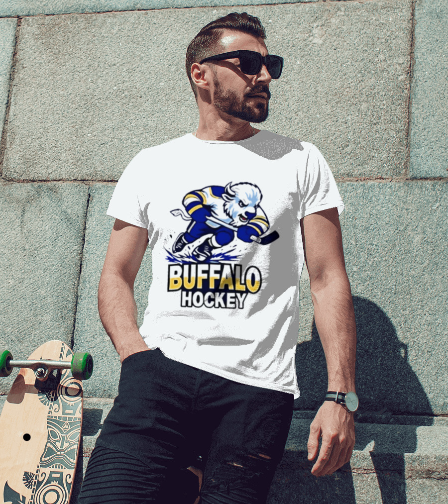 Buffalo Hockey Charging Bison Dynamic Action Sports Team Gear T-Shirt