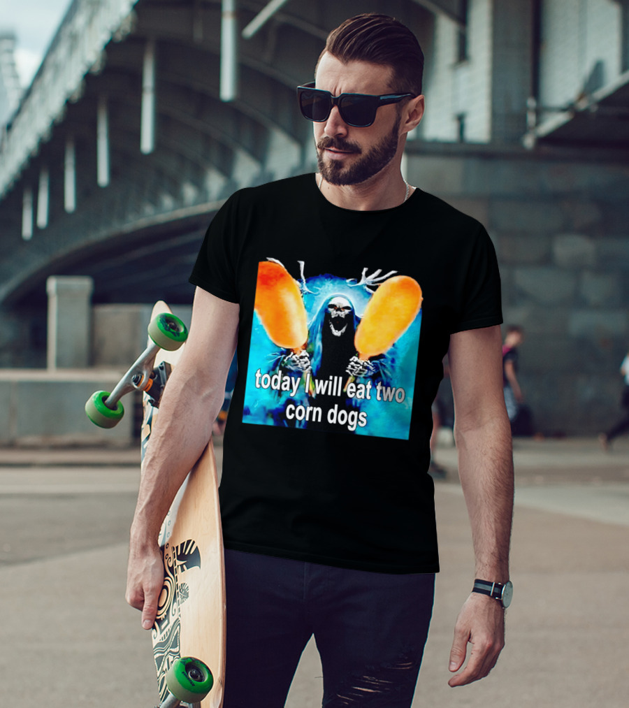 Grim Reaper Eating Two Corn Dogs Paranormal Humor Today I Will Eat T-Shirt