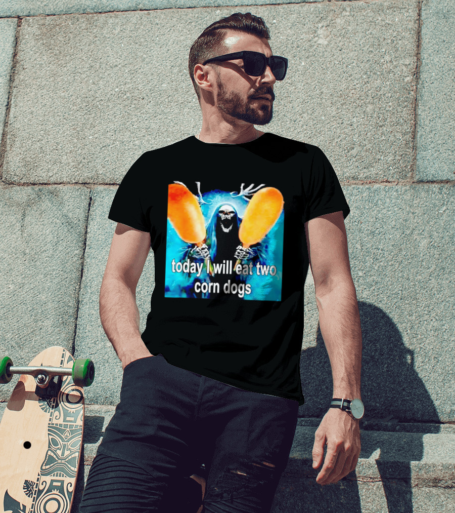 Grim Reaper Eating Two Corn Dogs Paranormal Humor Today I Will Eat T-Shirt