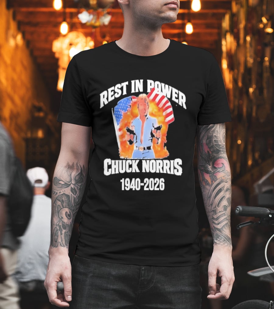 Rest In Power Chuck Norris 1940 2026 American Flag T-Shirt