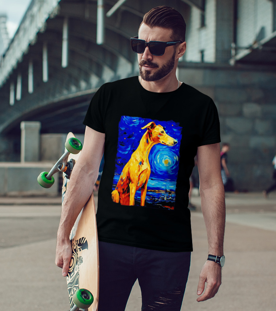Greyhound Dog In The Starry Night By Vincent Van Gogh T-Shirt