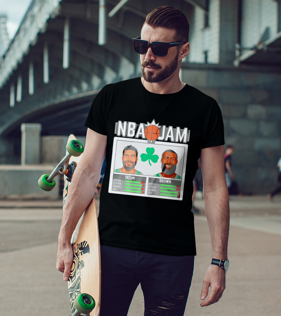 NBA Jam Jaylen Brown Jayson Tatum Celtics Stats T-Shirt