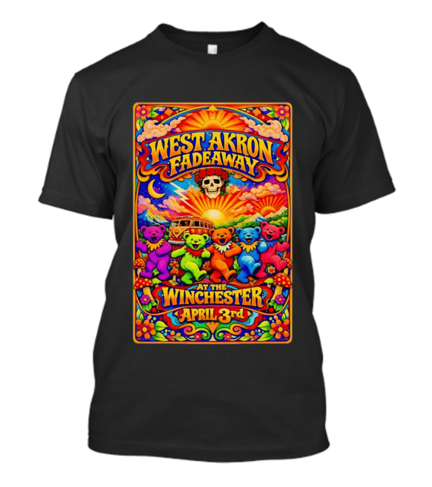 West Akron Fadeaway The Winchester Lakewood OH April 3 Grateful Dead Bears T-Shirt