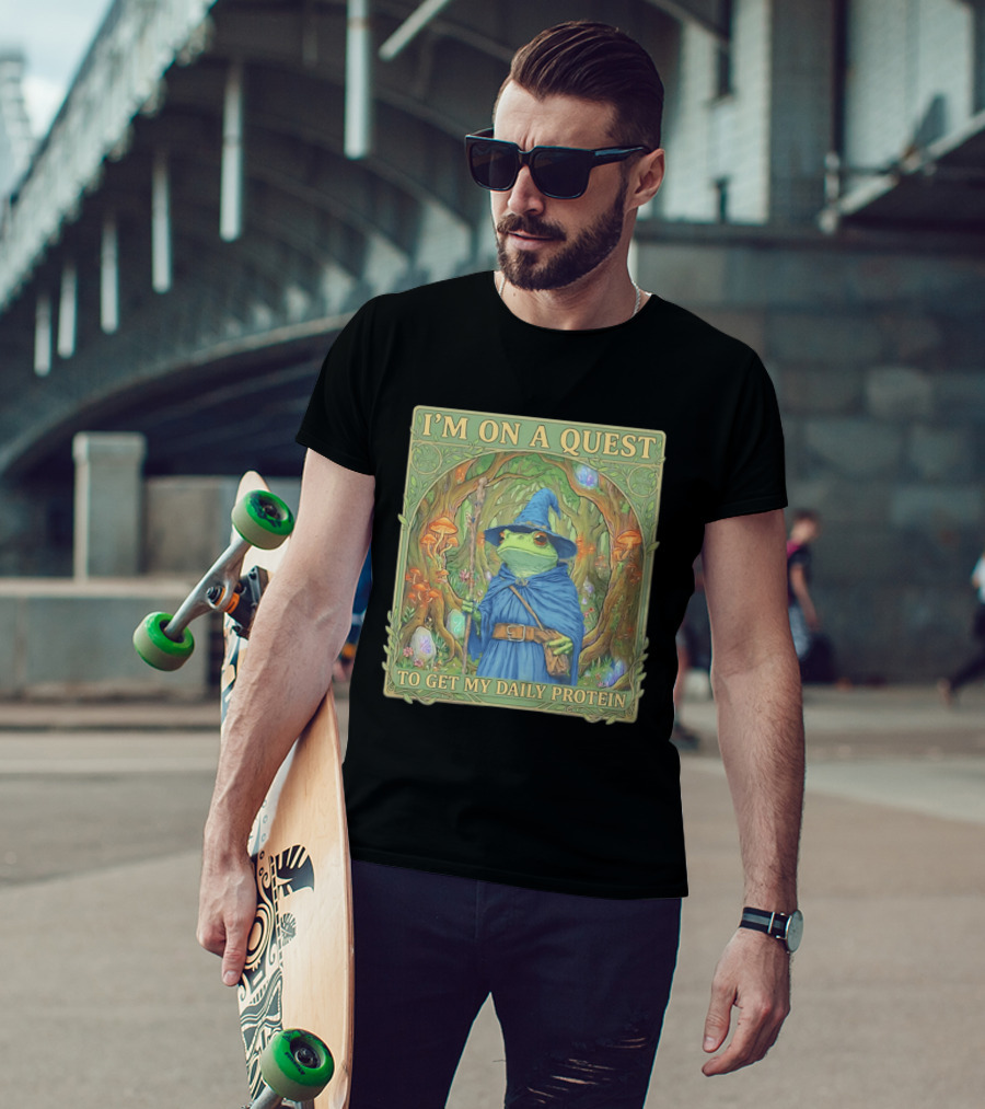 I'm On A Quest To Get My Daily Protein Frog Wizard Forest Scene T-Shirt