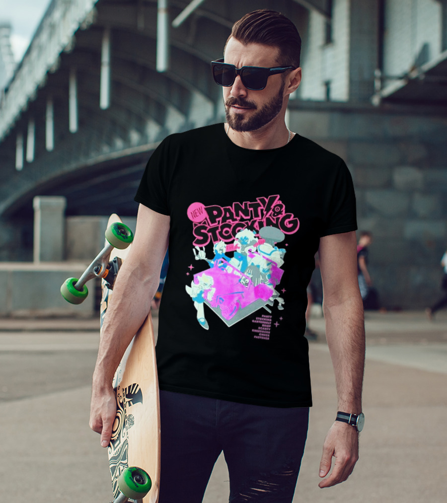New Panty & Stocking With Garterbelt Anime Characters Colorful Car Scene T-Shirt