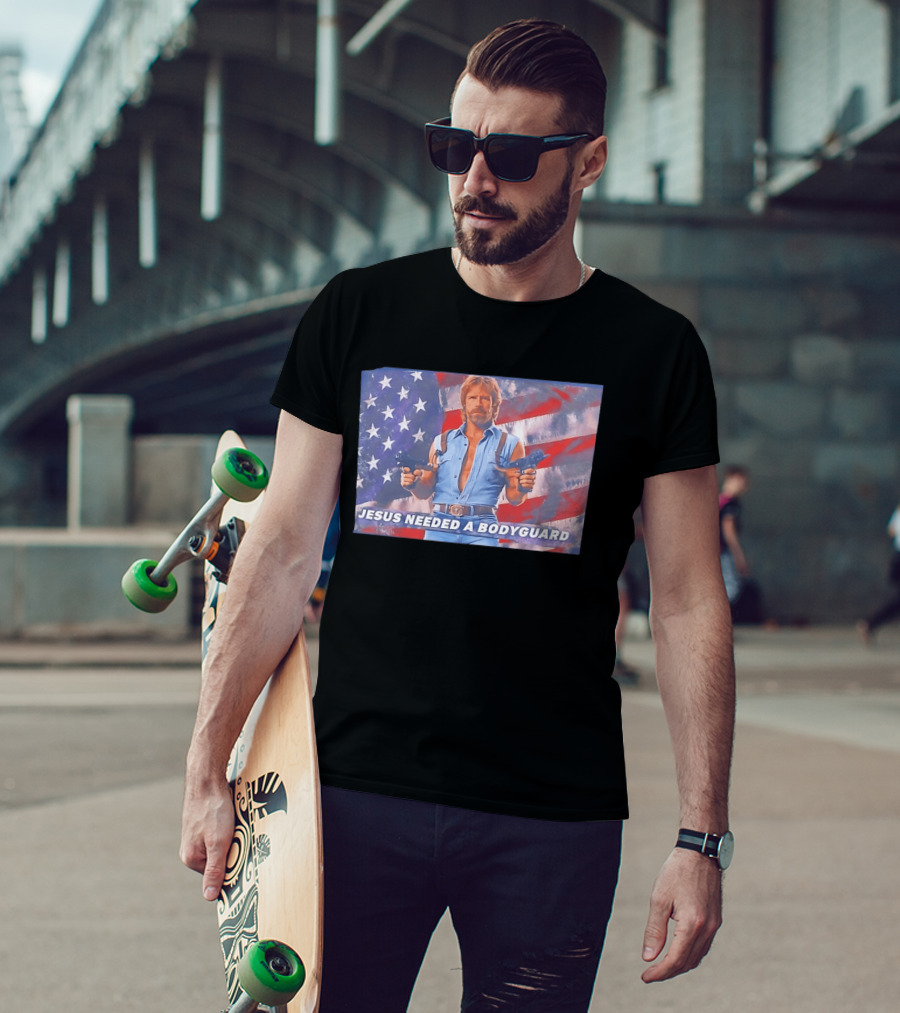 Jesus Needed A Bodyguard Chuck Norris USA Flag T-Shirt