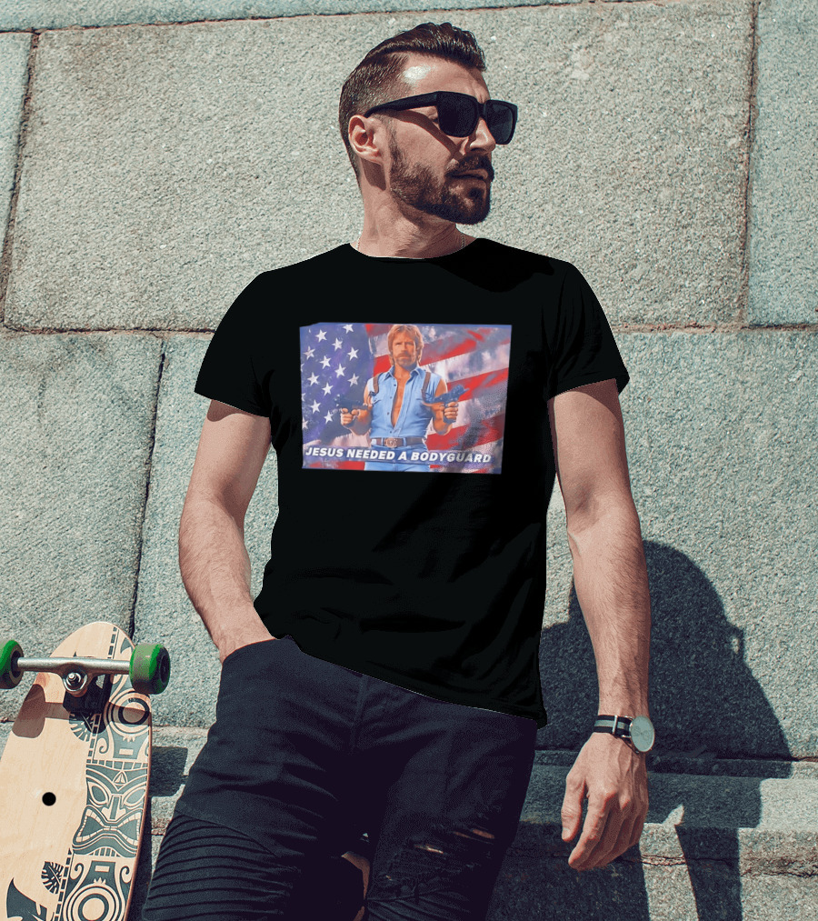 Jesus Needed A Bodyguard Chuck Norris USA Flag T-Shirt