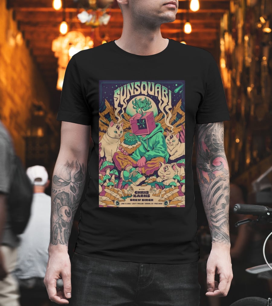 Sunsquabi Levitt Pavilion Denver Show June 13 2026 Free With Chris Karns Drew Birch T-Shirt