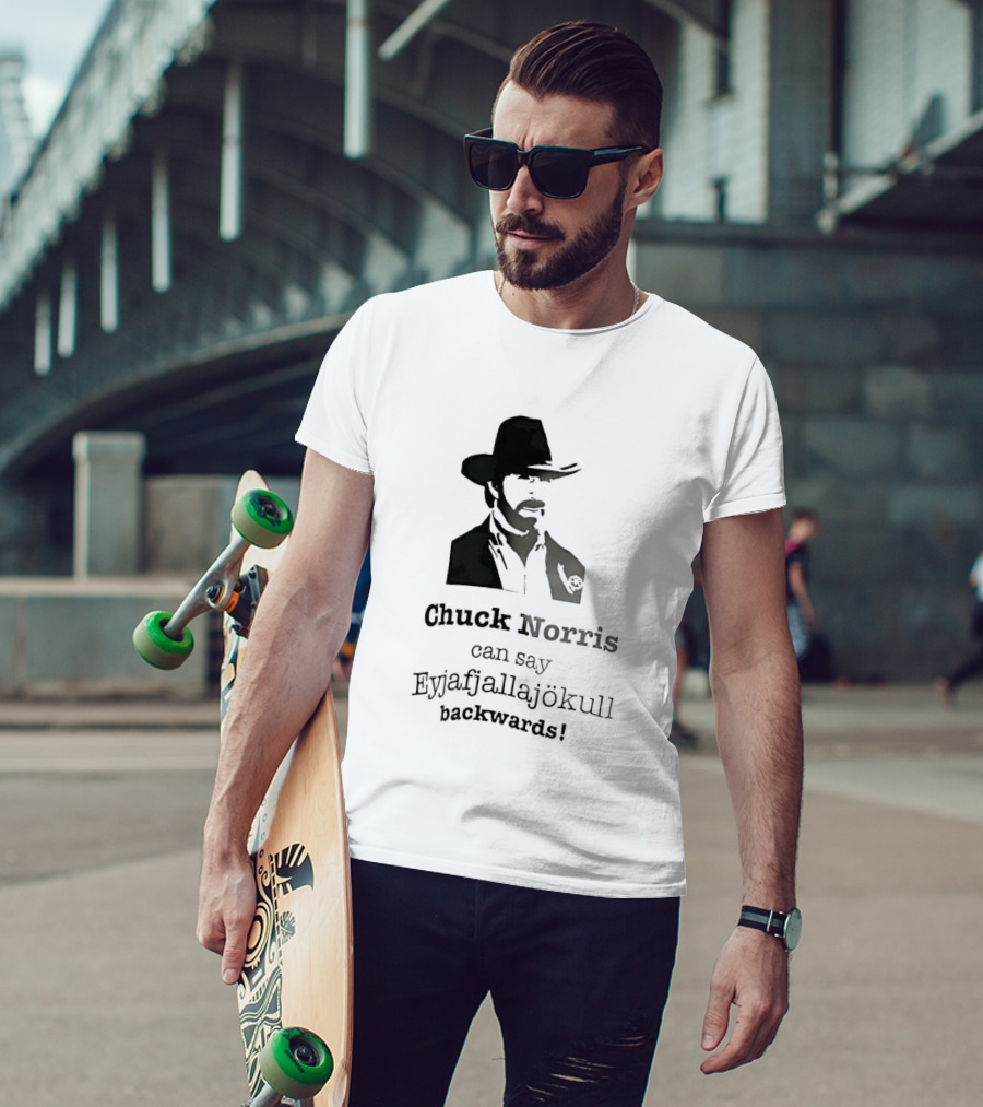 Chuck Norris Can Say Eyjafjallajokull Backwards Cowboy Hat Beard T-Shirt