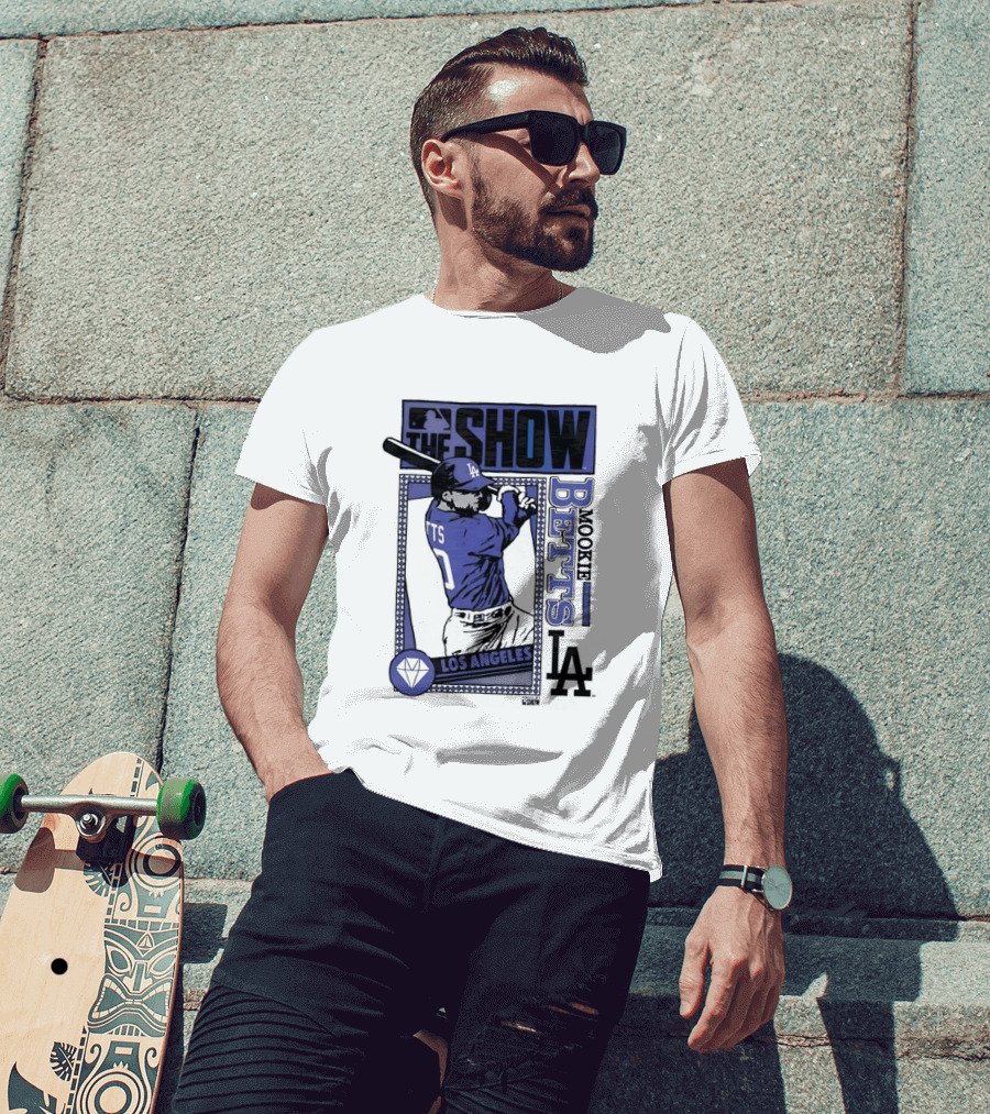 MLB The Show Mookie Betts 50 Los Angeles Dodgers Caricature T-Shirt