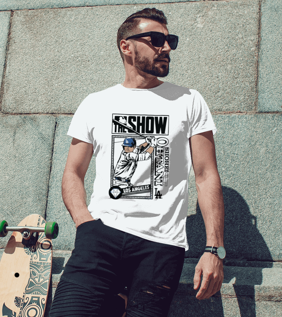 Shohei Ohtani 17 MLB The Show Los Angeles Dodgers Caricature T-Shirt