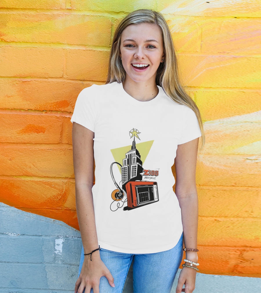 Z100 New York Retro Radio And Empire State Building Star T-Shirt