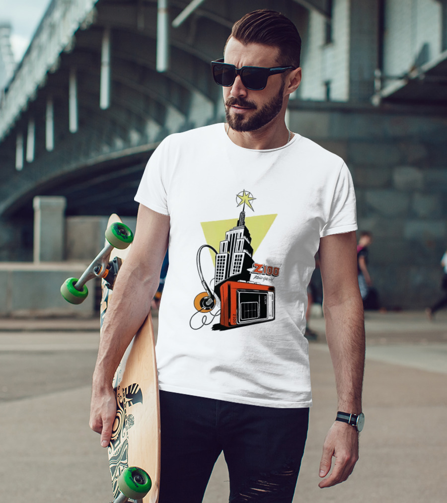 Z100 New York Retro Radio And Empire State Building Star T-Shirt