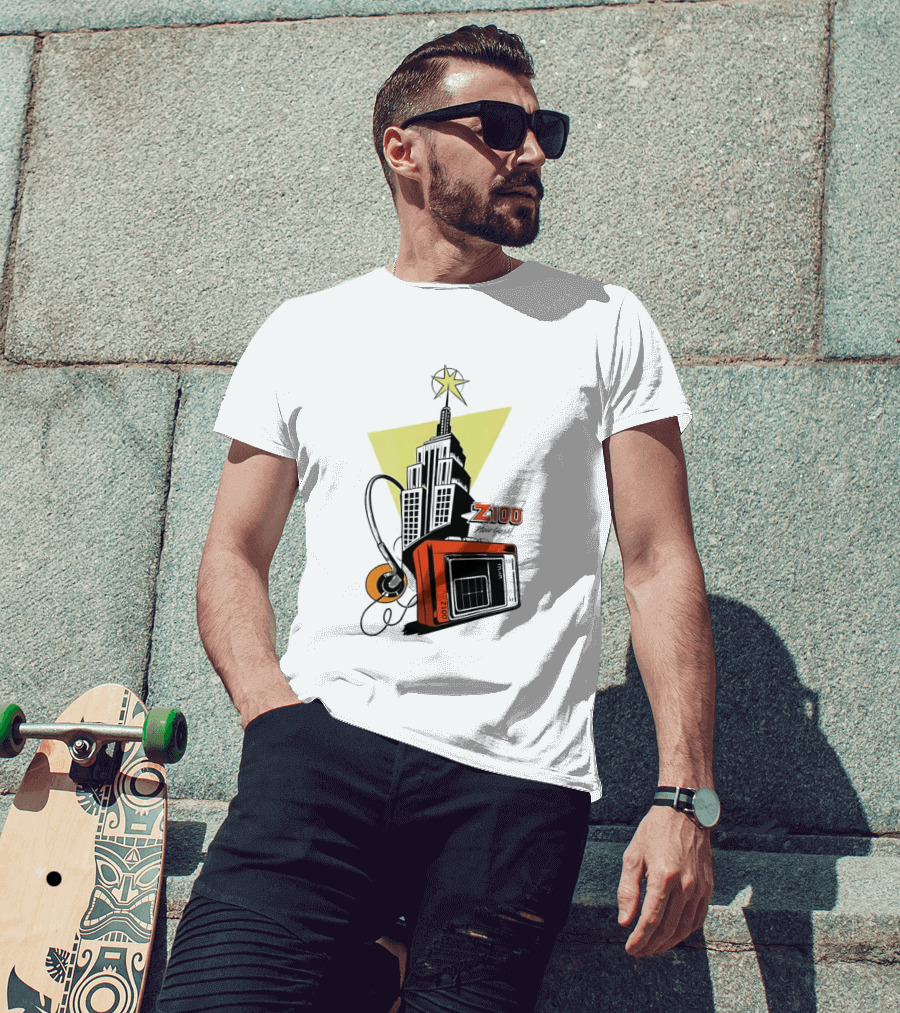 Z100 New York Retro Radio And Empire State Building Star T-Shirt