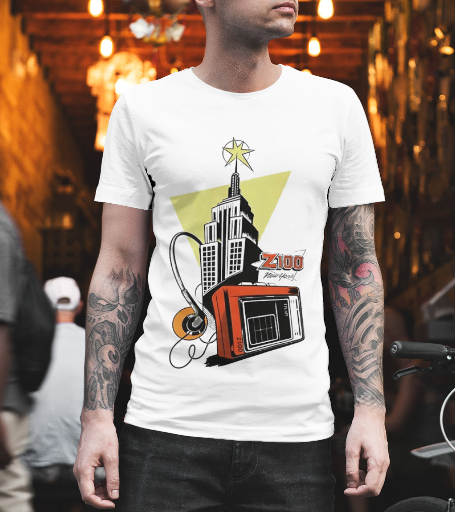 Z100 New York Retro Radio and Empire State Building Star T-Shirt