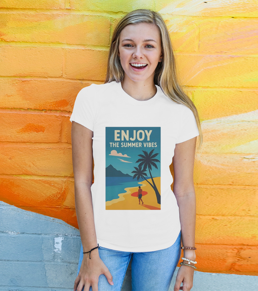 Enjoy The Summer Vibes Ocean Beach Sunset Scene T-Shirt