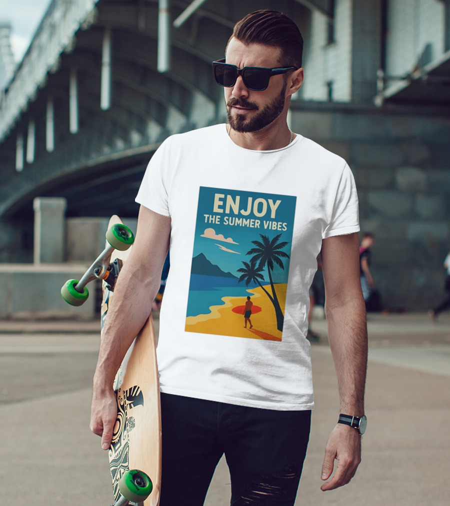 Enjoy The Summer Vibes Ocean Beach Sunset Scene T-Shirt