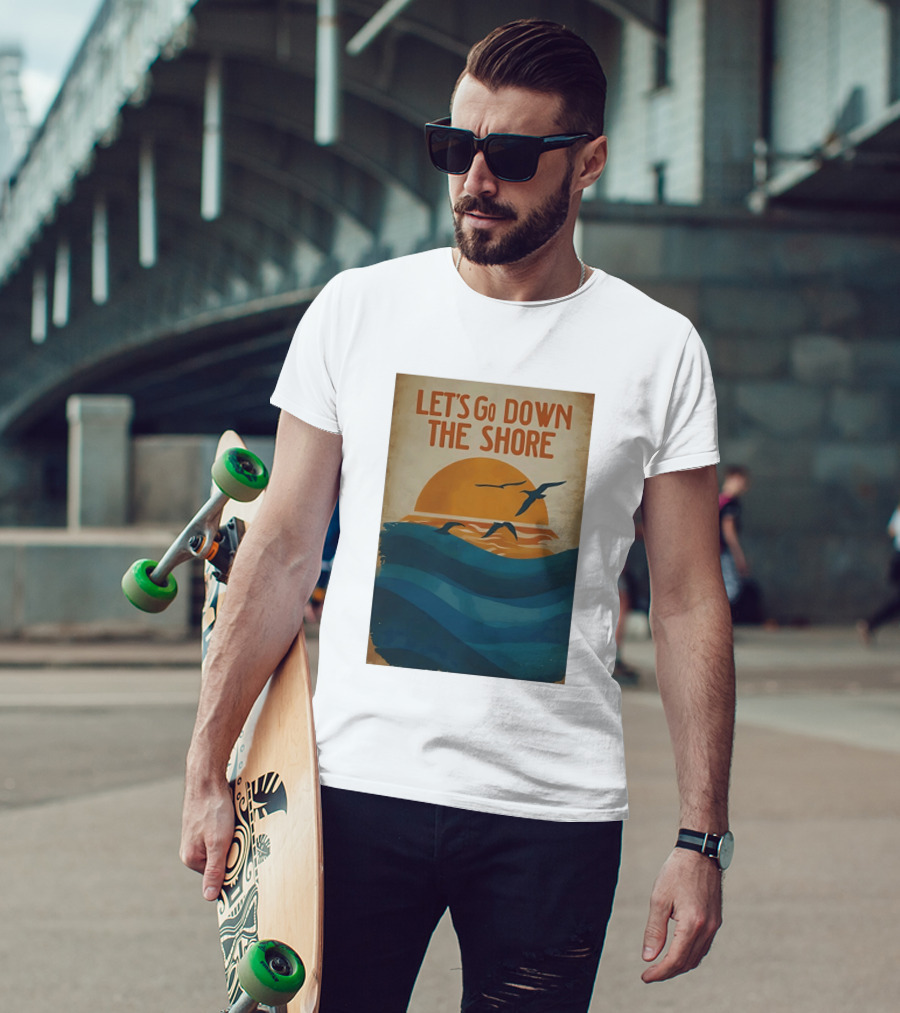 Let's Go Down The Shore Seaside Sunset Ocean Waves And Seagulls T-Shirt