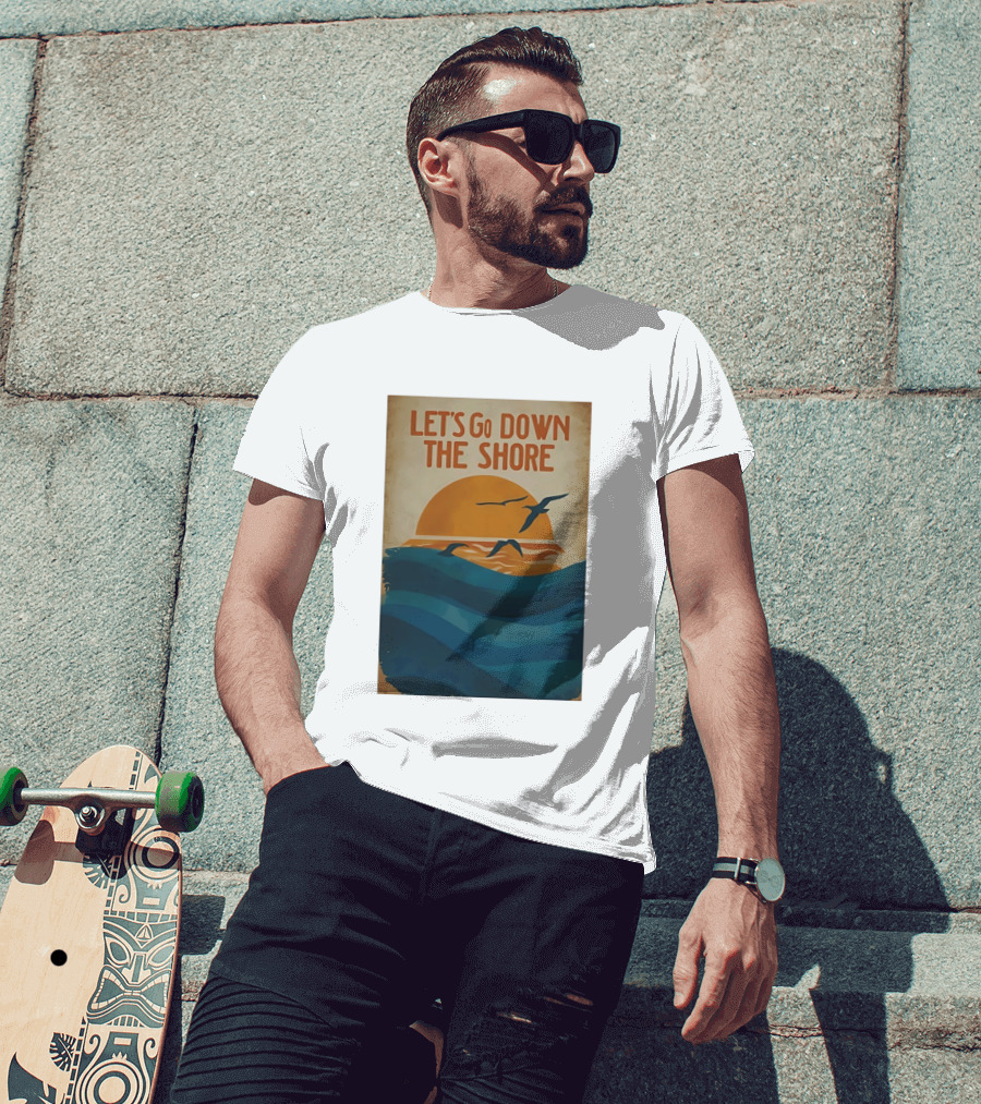 Let's Go Down The Shore Seaside Sunset Ocean Waves And Seagulls T-Shirt